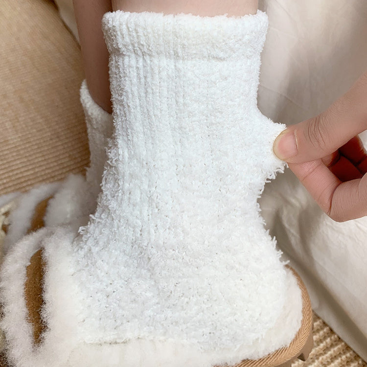 女襪|白色襪子女秋冬親膚舒適加絨保暖中筒襪加厚蓄熱居家產後月子襪「AD2419」24.11-2