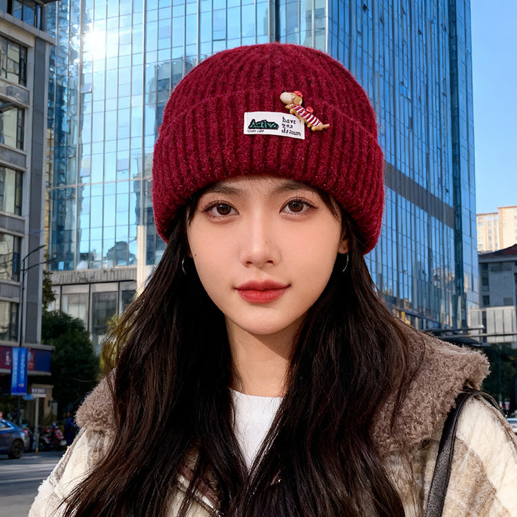 流行帽子|韓版針織帽子秋冬百搭顯臉小保暖毛線帽甜美可愛新款刺繡冷帽男潮「C5742」25.10-4
