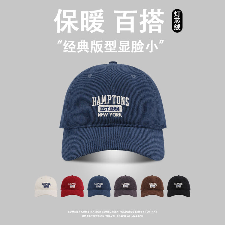 流行帽子|經典百搭款燈芯絨字母刺繡棒球帽秋冬保暖寬檐遮臉防曬學生帽子女「C4252」24.08-2