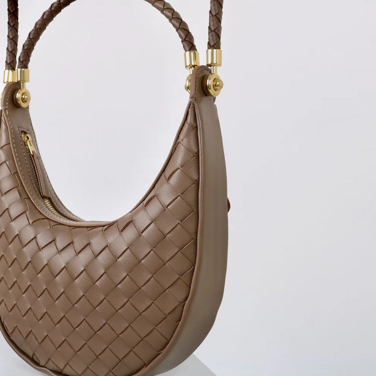質感真皮|編織半月包Hobo腋下包2025新款百搭單肩大容量女包斜挎手提包「6032」25.02-2
