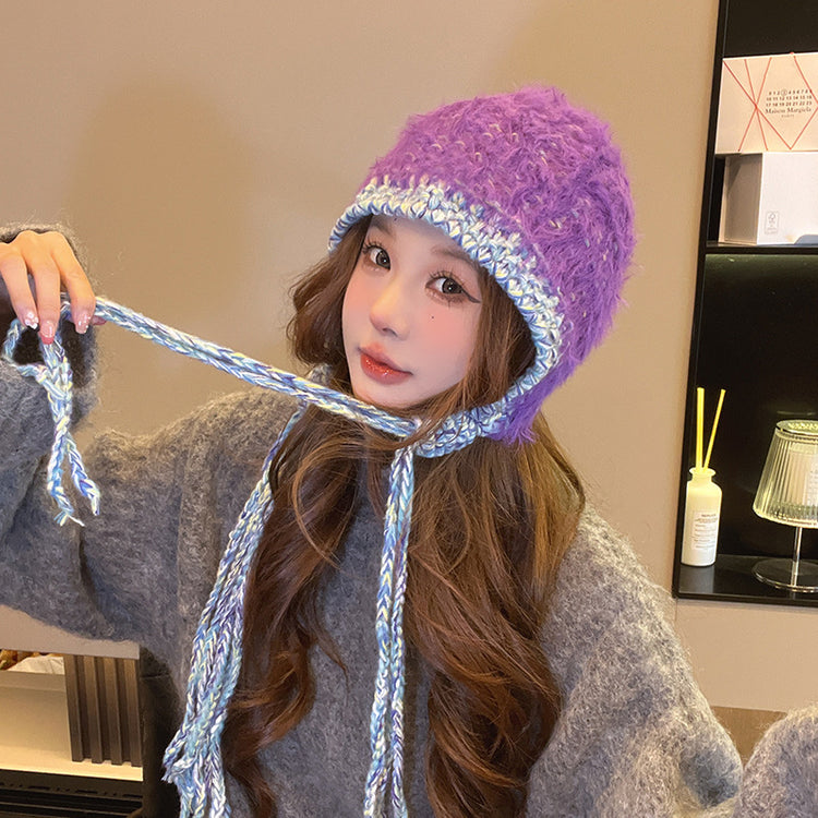 流行帽子|帽子女秋冬季針織保暖護耳包頭帽戶外百搭顯臉小毛絨帽防寒毛線帽「C4842」24.11-3