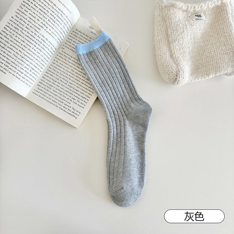 女襪|拼色襪子女棉質親膚舒適彈力中筒襪柔軟吸汗透氣學院風諸暨襪子「XB2389」25.09-2