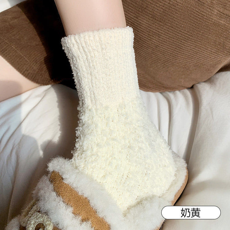 女襪|白色襪子女秋冬親膚舒適加絨保暖中筒襪加厚蓄熱居家產後月子襪「AD2419」24.11-2