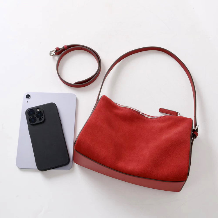 質感真皮|2025新款復古絨面磨砂牛皮柔軟高級感小眾餃子包流行時尚單肩斜挎「7038」25.06-4