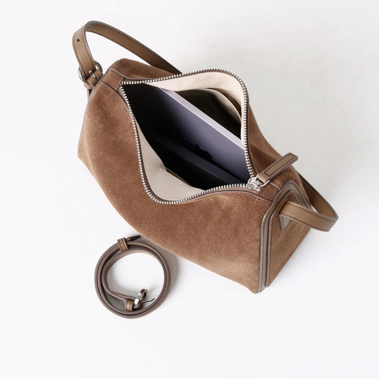 質感真皮|2025新款復古絨面磨砂牛皮柔軟高級感小眾餃子包流行時尚單肩斜挎「7038」25.06-4