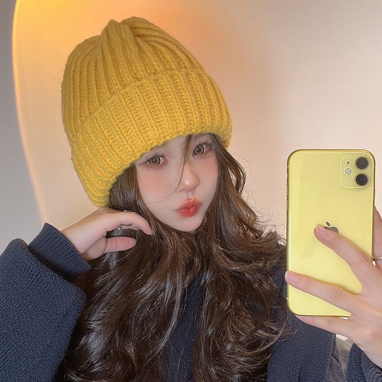 流行帽子|帽子女純色百搭毛線帽秋冬保暖護耳套頭帽顯臉小學生戶外針織帽男「C4825」24.11-3