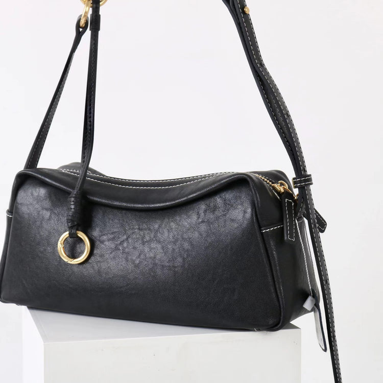 質感真皮|2025新款時尚軟牛皮枕頭包時尚百搭單肩斜背包高級感小眾設計腋下包「7059」25.09-4