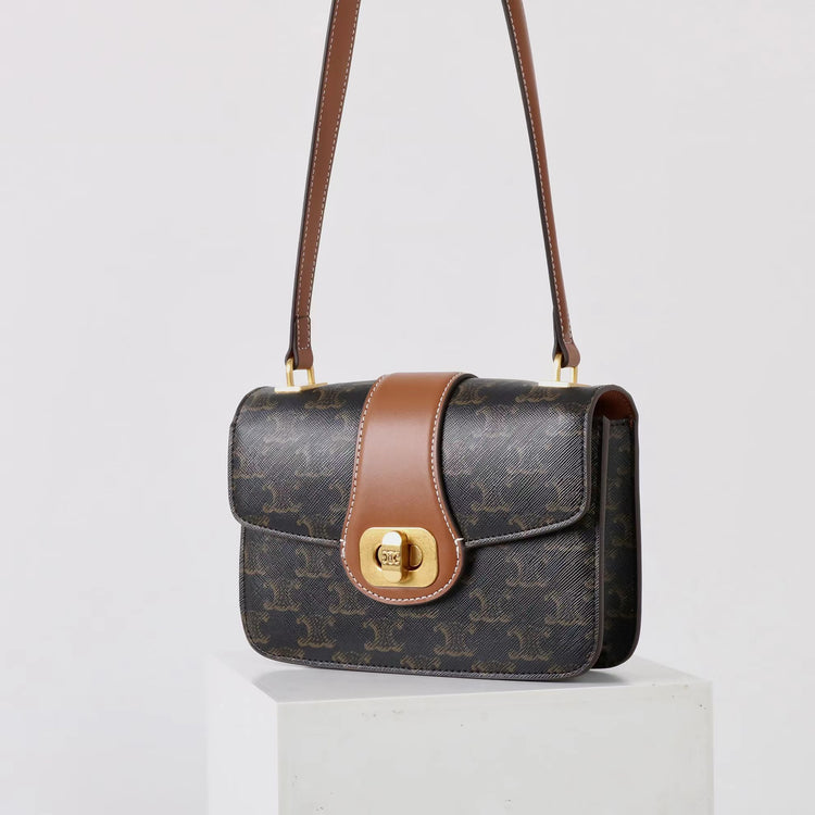 質感真皮|2025新款百搭進口小牛皮扭鎖翻蓋手提單肩腋下包精緻通勤女士包「6083」25.04-2