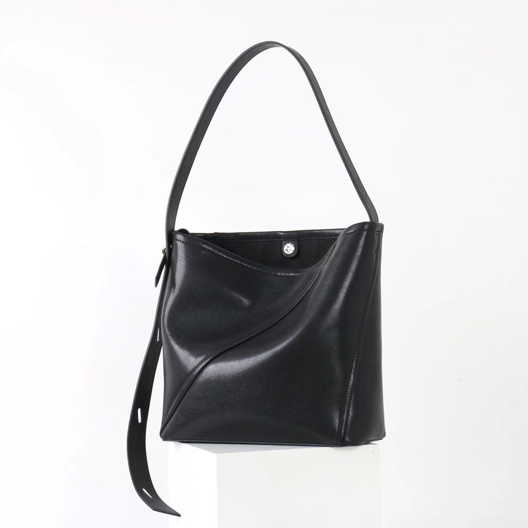 質感真皮|2025新款大容量牛皮拼接質感通勤子母包時尚百搭單肩腋下水桶包女「7056」25.09-3