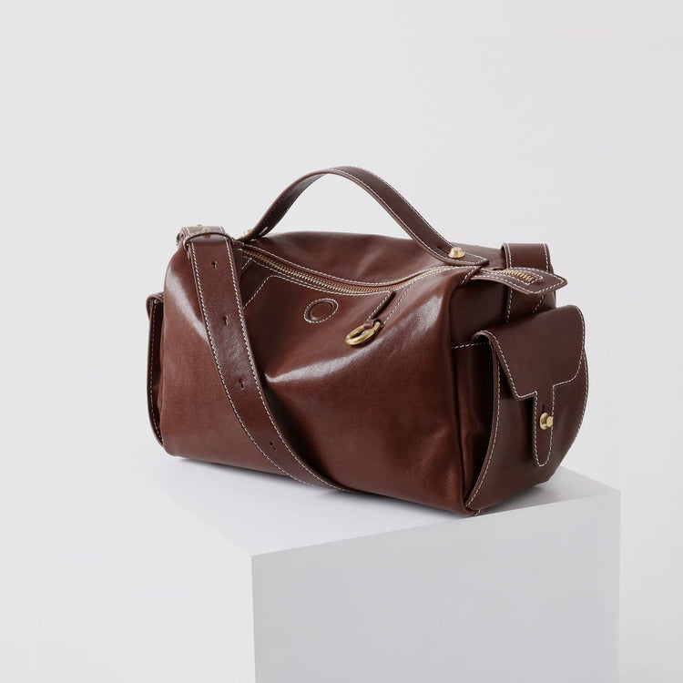 質感真皮|秋冬新款頭層水晶植鞣牛皮無性別復古手提相機包大容量單肩斜背包「155M」24.11-2