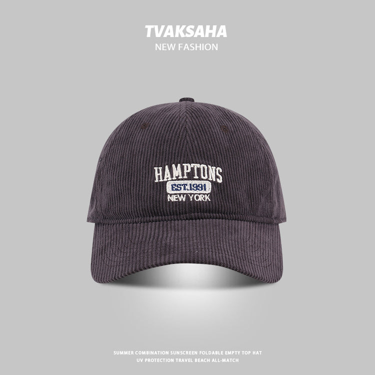 流行帽子|經典百搭款燈芯絨字母刺繡棒球帽秋冬保暖寬檐遮臉防曬學生帽子女「C4252」24.08-2