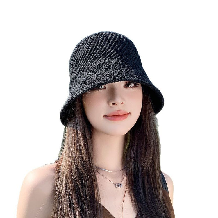 流行帽子|編織帽子女夏鏤空透氣顯臉小遮陽漁夫帽防曬水桶帽出遊韓版遮陽帽「C5143」25.04-1