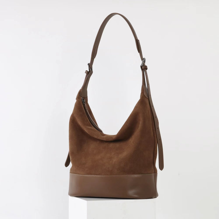 質感真皮|2025年新美拉德高級感輕奢高質感磨砂牛皮大容量水桶包時尚「6173」25.09-2