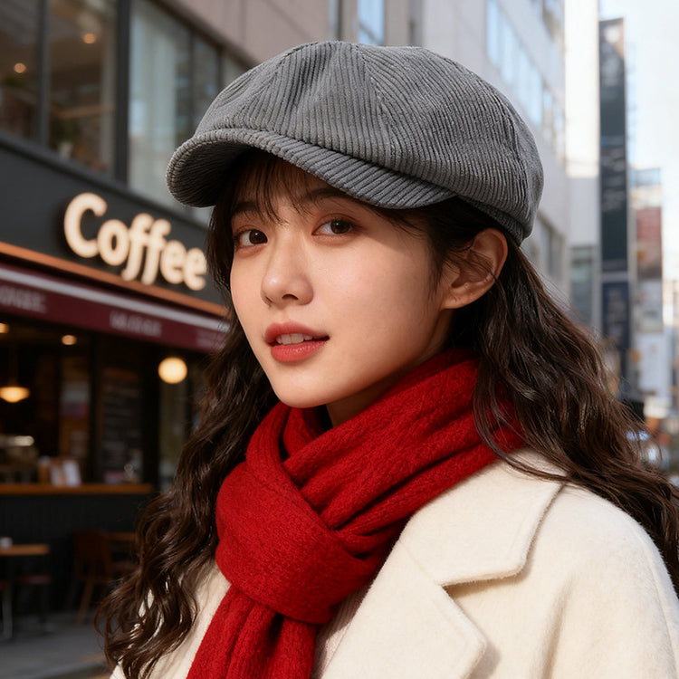 流行帽子|2025秋冬新款燈芯絨八角帽女英倫風貝雷帽復古百搭顯臉小帽子男潮「C5654」25.09-5