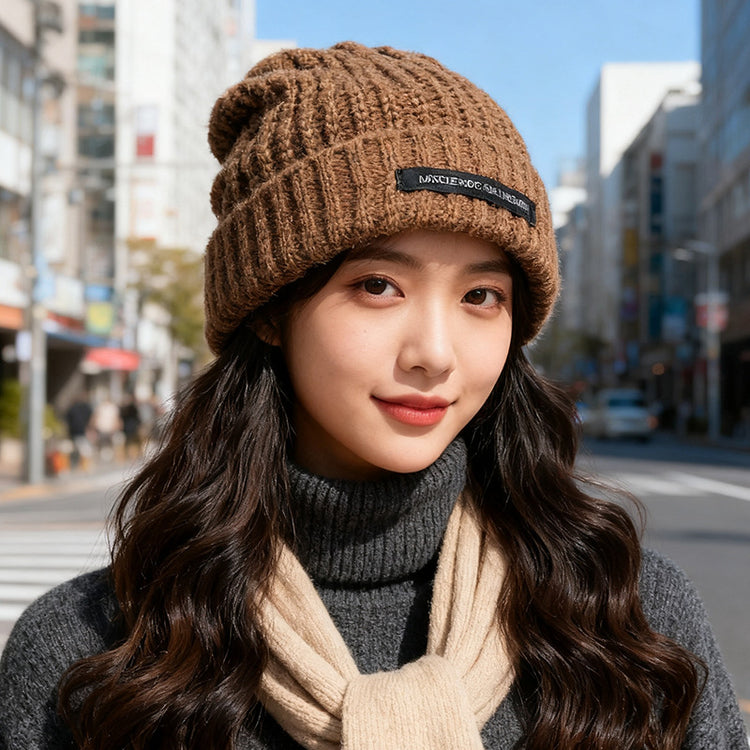 流行帽子|2025年帽子女粗針織毛線帽秋冬款季百搭大頭圍米色寬松潮顯臉小帽「C2885AC」25.09-5