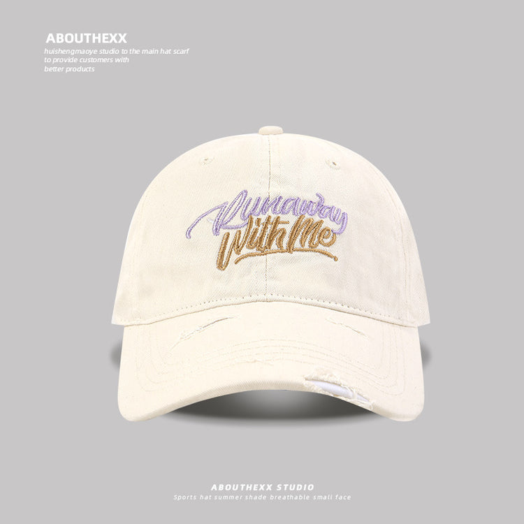 流行帽子|破洞字母刺繡鴨舌帽女遮陽寬檐大頭圍棒球帽顯臉小百搭遮陽帽子男「C5123」25.03-4