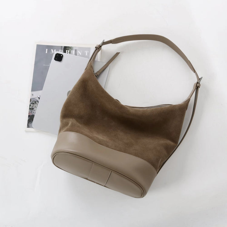 質感真皮|2025年新美拉德高級感輕奢高質感磨砂牛皮大容量水桶包時尚「6173」25.09-2