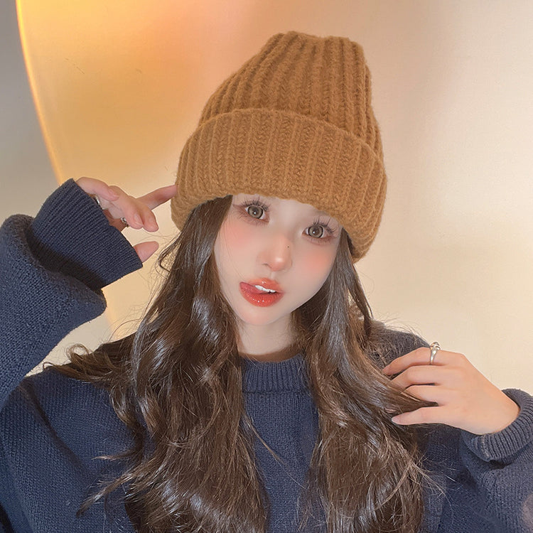 流行帽子|帽子女純色百搭毛線帽秋冬保暖護耳套頭帽顯臉小學生戶外針織帽男「C4825」24.11-3