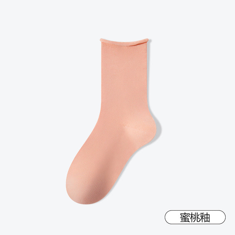 女襪|白色堆堆襪子吸汗透氣彈力無骨卷邊月子襪棉質10A抗菌防臭中筒襪「SX25006」25.03-1