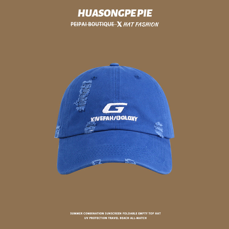 流行帽子|帽子破洞刺繡棒球帽女夏季防紫外線顯臉小遮陽帽戶外騎行鴨舌帽男「C4101」24.06-4