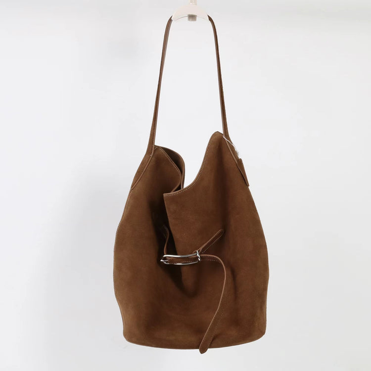 質感真皮|2025新磨砂牛皮托特包hobo腋下包皮帶裝飾餃子水桶包百搭單肩包「6185S」25.11-2