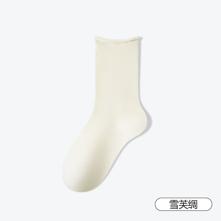 女襪|白色堆堆襪子吸汗透氣彈力無骨卷邊月子襪棉質10A抗菌防臭中筒襪「SX25006」25.03-1