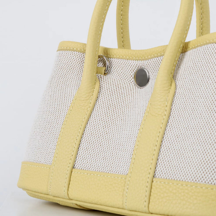 質感真皮|2025潮流新頭層牛皮撞色帆布手提花園包高級感洋氣單肩包休閒斜背包「80592」25.04-2