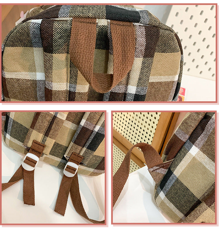 致青春|文藝格紋雙肩包日系ins簡約背包秋冬款校園背包百搭高中學生書包「0767-127」25.01-2