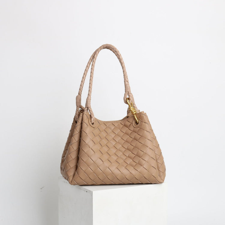 質感真皮|2024年新金屬繩扣真皮編織包降落傘包舒淇同款手提菜籃子大容量「6010#」24.07-1