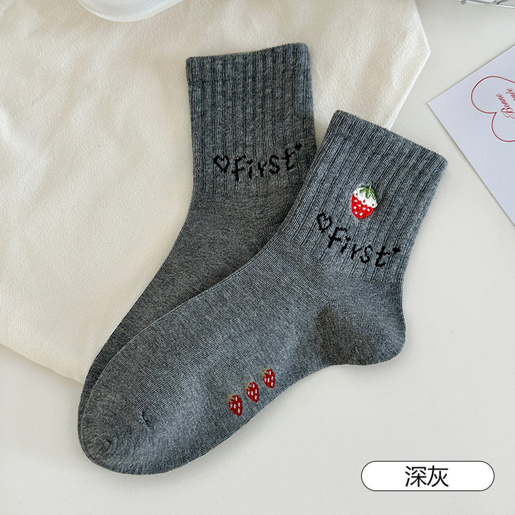 女襪|襪子女士ins潮流刺繡水果短襪棉質吸汗透氣學院風無骨運動襪「XC2325」25.08-2