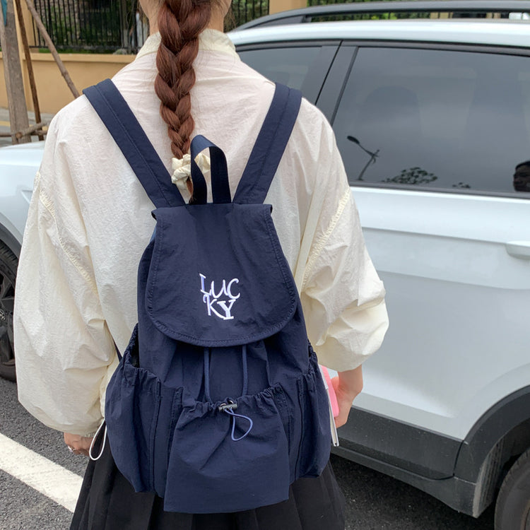 致青春|韓版2025新款抽繩電腦包尼龍帆布包大容量雙肩包學生上課通勤書包「071-126」25.07-4