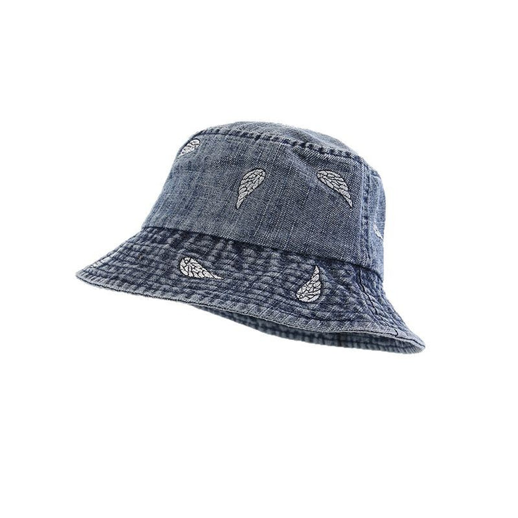 流行帽子|韓版葉子刺繡牛仔漁夫帽子女春秋水洗復古戶外百搭遮陽小檐水桶帽「C4961」25.03-1