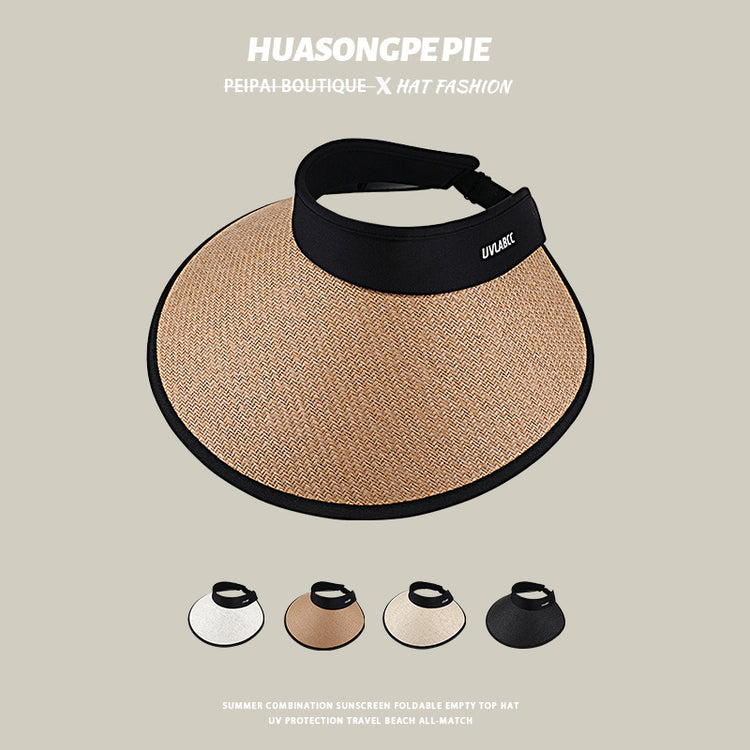 流行帽子|黑膠加大加寬帽簷空頂帽可折疊百搭夏季防曬帽騎行防紫外線太陽帽「C3732」24.03-2