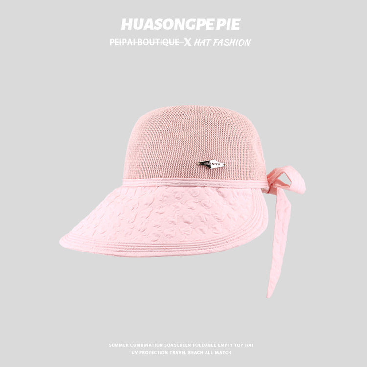 流行帽子|新款2024新款草編防曬帽女夏季韓版優雅蝴蝶結漁夫帽遮陽顯臉小太「C3743」24.03-3