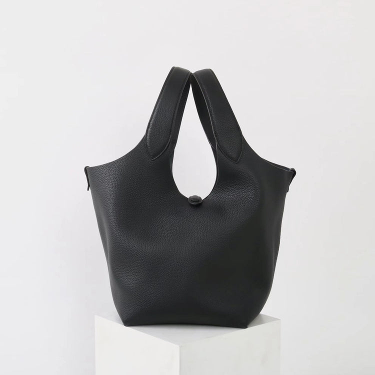 質感真皮|新款頭層牛皮水桶包菜籃手提女真皮高級感托特包荔枝紋包包「9017」25.03-2