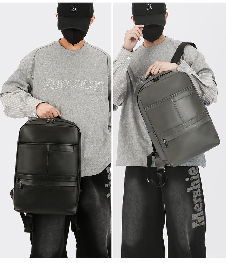 致青春|高級感雙肩背包男士新款外出多功能背包大容量PU商務通勤電腦包「9781-128」25.12-2