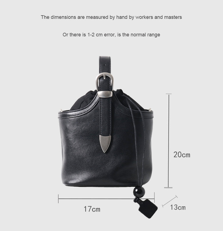 質感真皮|秋冬新款新中式復古水桶包女歐洲站真皮手提菜籃子包通勤單肩包女「15159」24.11-3