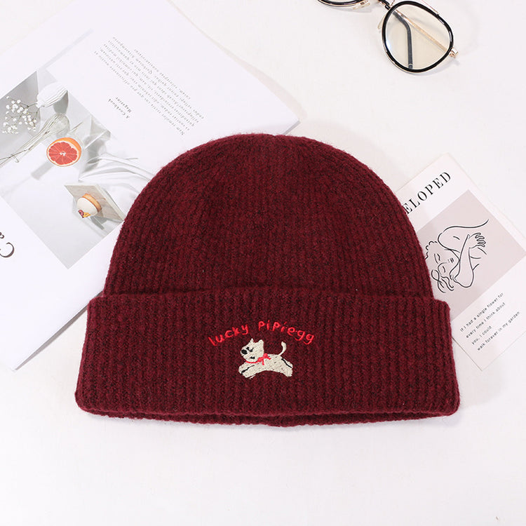 流行帽子 | 秋冬新款毛線帽子卡通小狗高品質刺繡針織帽防寒保暖顯臉小冷帽女「C4590」24.10-3