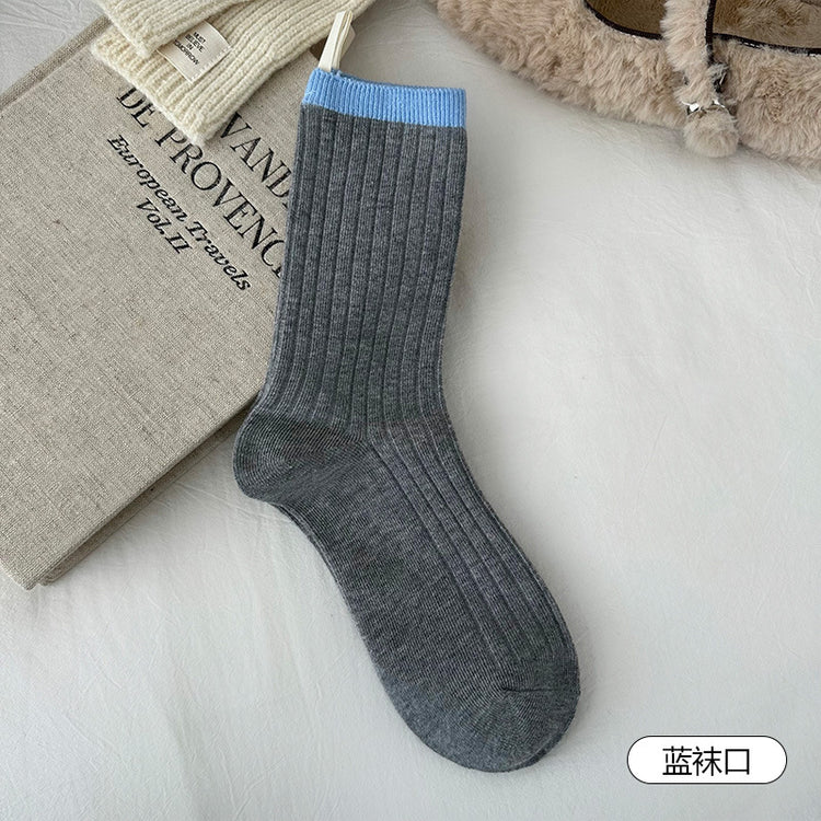 女襪|灰色羊毛襪子女冬季加絨加厚保暖愛心蝴蝶結堆堆襪彈力親膚中筒襪「HD25856」25.11-2