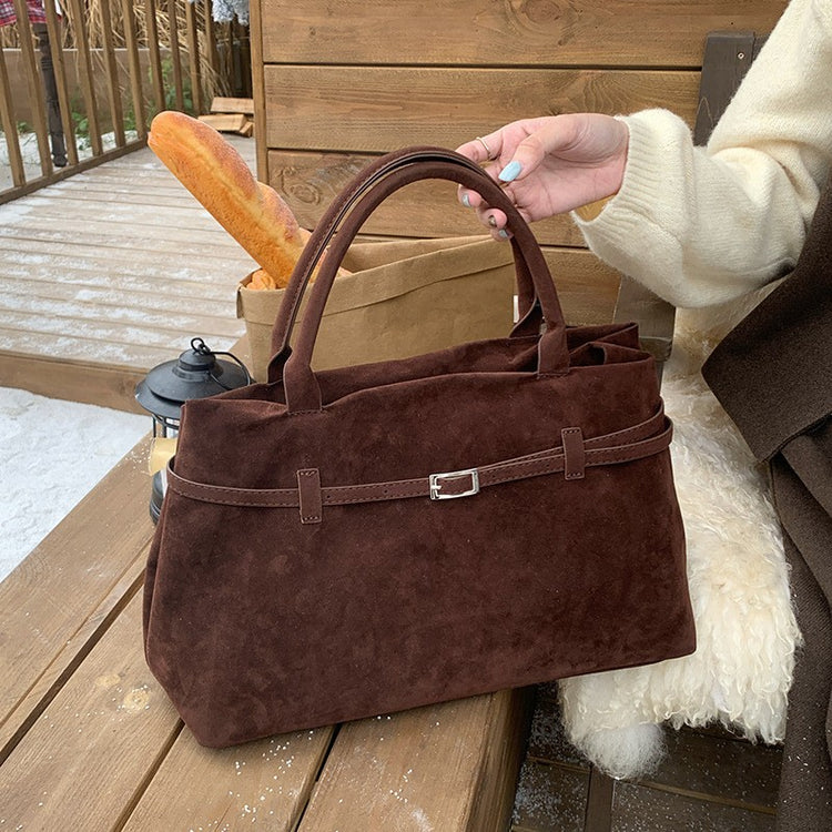 日韓流行|時尚復古絨磨砂大容量手提包包女士2025秋冬新款簡約休閒大包「J8939」25.09-3