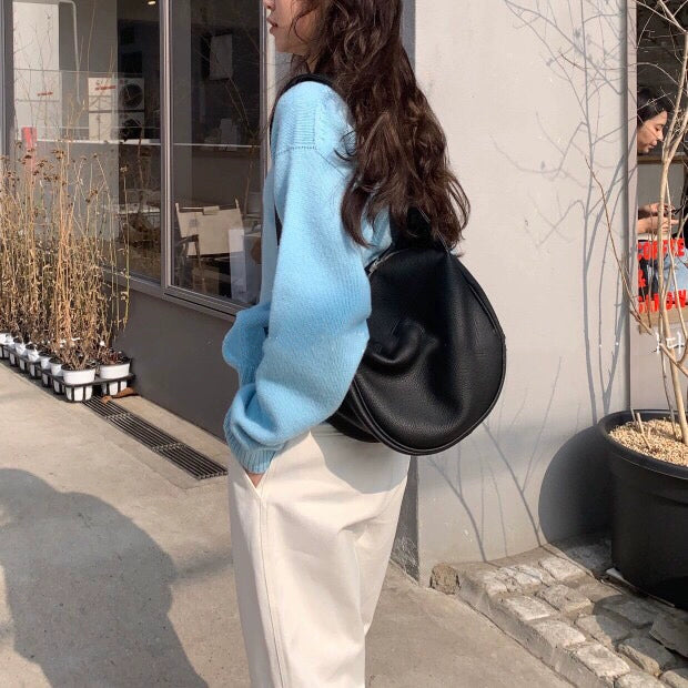 日韓流行|韓版女包2024春夏新款大容量ins軟皮手提包小眾單肩包寬肩百搭包「8280#」24.03-4