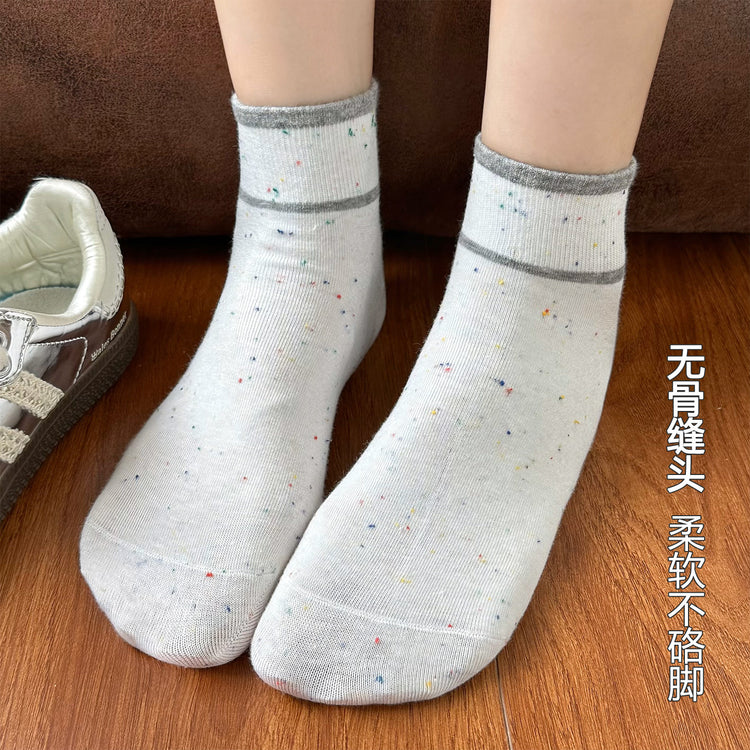 女襪|刺繡襪子女棉質吸汗透氣抗起球短襪彈力無骨ins潮學院風運動襪「20213」25.06-3