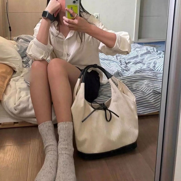 日韓流行|韓國小眾拼色帆布托特包女2024新款通勤時尚手提包百搭單肩腋下包挎包「9423#」24.07-1