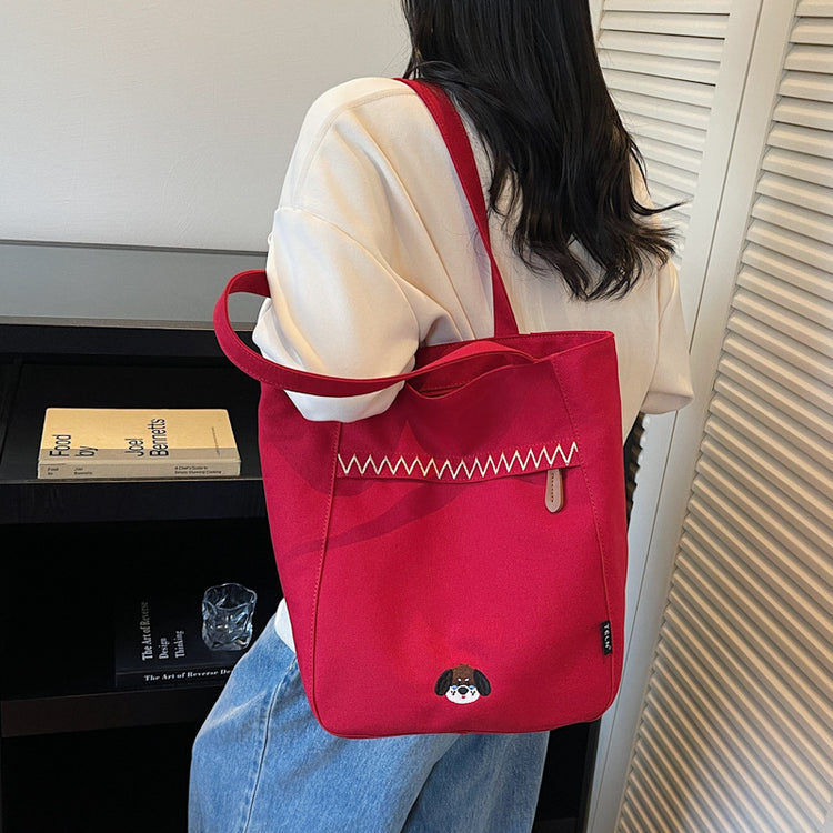 致青春|簡約手提帆布包包女2025秋冬新款百搭刺繡手拎布包學生單肩斜挎包「1805-125」25.09-5