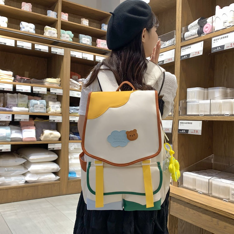 致青春|2024年流行韓版拼色雙肩包女高顏值少女心甜美背包可愛國高中小學生書包「749-134」24.07-5