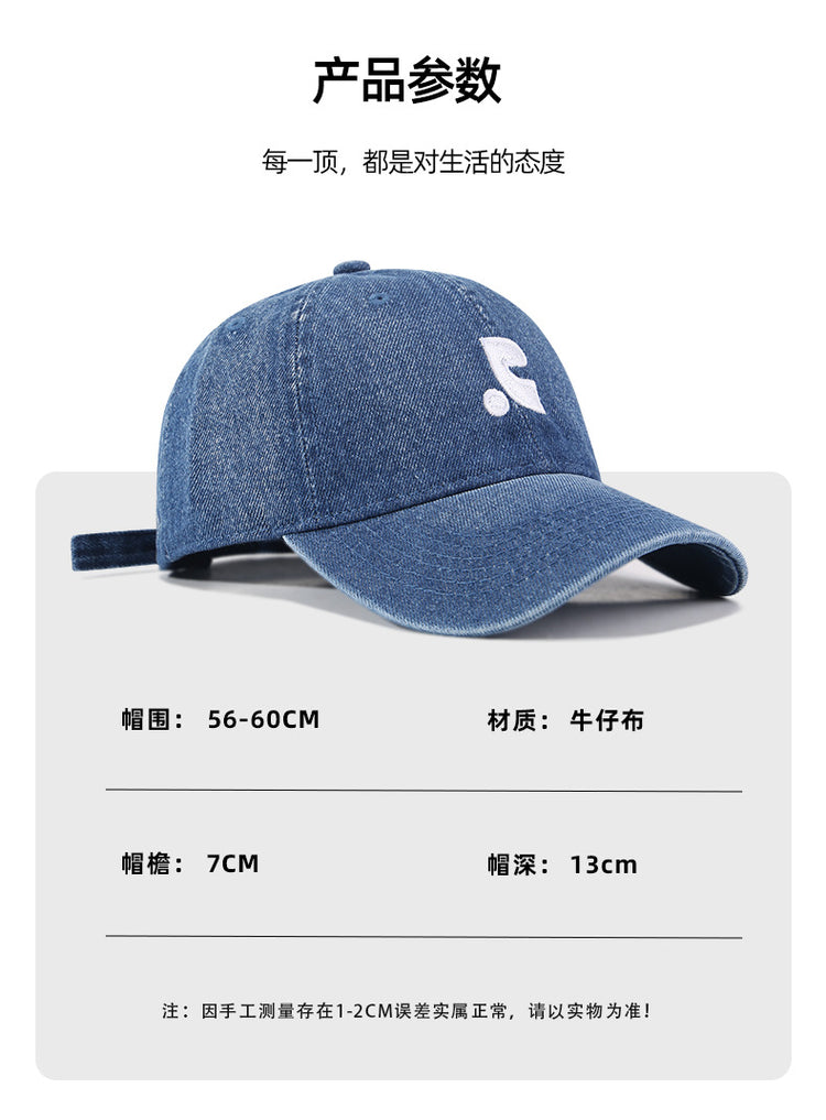 流行帽子|熱巴同款牛仔棒球帽子女大頭圍顯臉小水洗鴨舌帽男韓版戶外遮陽帽「C5104」25.03-3