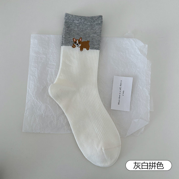 女襪|卡通圖案襪子女夏季薄款ins學院風中筒襪棉質吸汗透氣彈力堆堆襪「DMS5015」25.04-2
