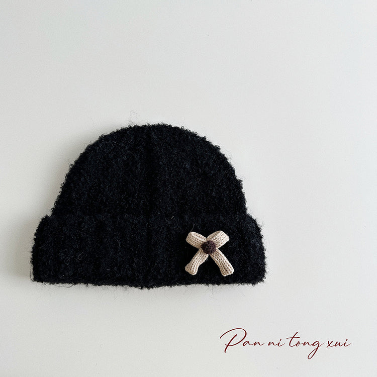 流行帽子|蝴蝶結毛線帽女韓版百搭防風護耳加厚保暖圈圈紗針織帽保暖帽子「5329SG」24.10-1
