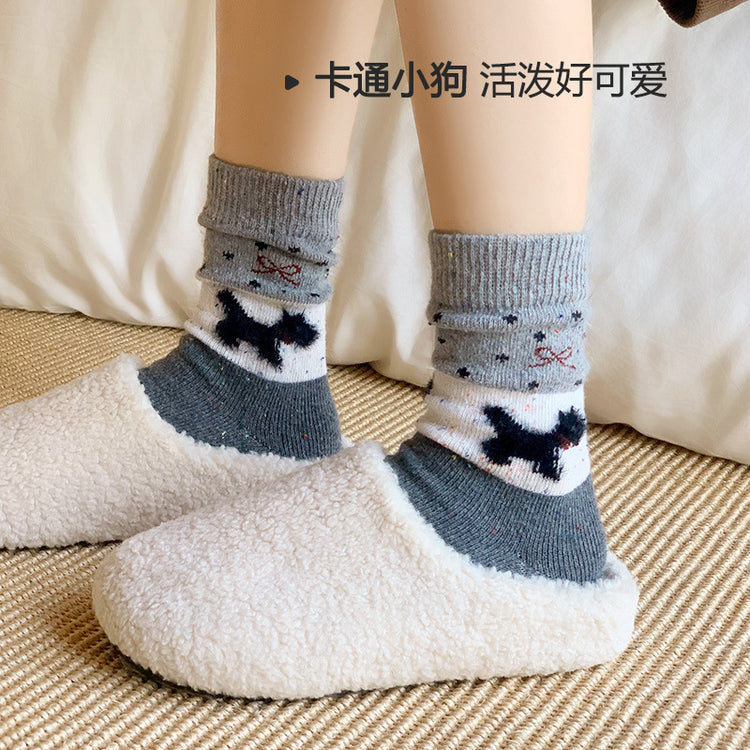 女襪|羊毛襪子女秋冬季加厚保暖蓄熱鎖溫中筒襪卡通可愛小狗居家睡眠襪「CX762」24.12-2
