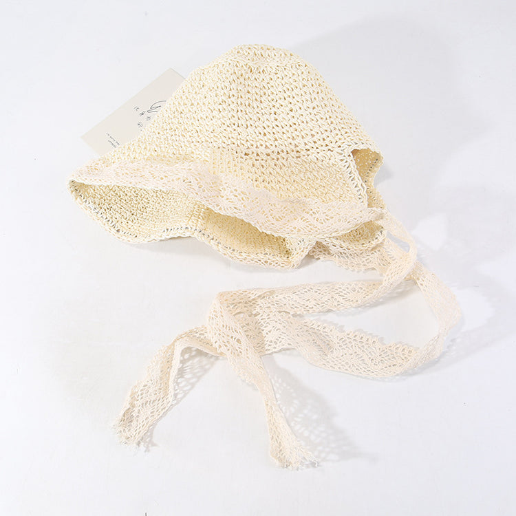 流行帽子|夏季蕾絲草帽女海邊度假放紫外線沙灘遮陽帽大沿顯臉小遮臉防曬帽「C5076」25.03-2